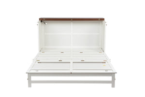 English Elm Murphy Cabinet Queen Bed Solid Pine Frame with Built-in Charging Station for Guest Rooms White+Walnut W504S00193