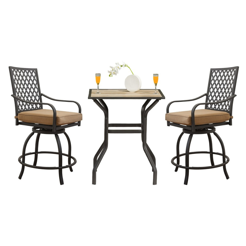 English Elm Outdoor Living 3-Piece Patio Bar Set With Swivel Stools, Cushions, And Durable High-Top Table W1859S00095-GIGA