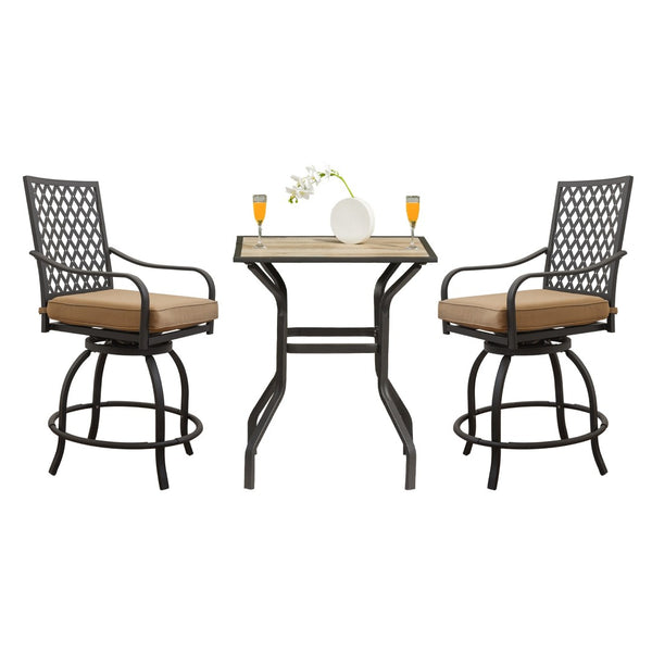 English Elm Outdoor Living 3-Piece Patio Bar Set With Swivel Stools, Cushions, And Durable High-Top Table W1859S00095-GIGA