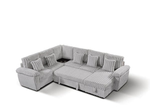 English Elm 110-inch U-shaped Corduroy Sectional with Sleeper Storage and Built-in Charging Table W2564S00053