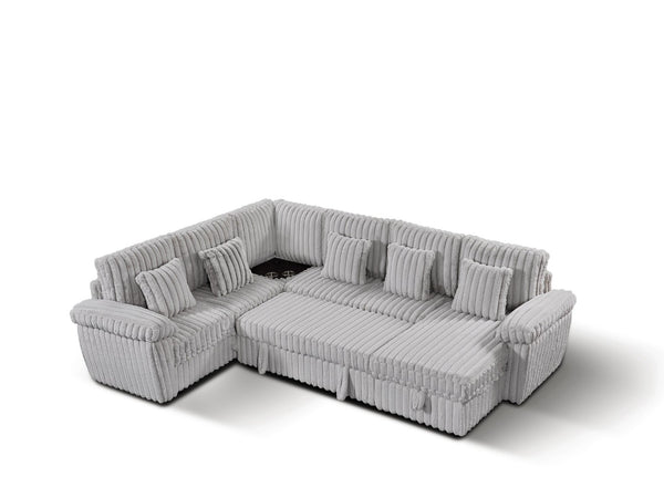 English Elm 110-inch U-shaped Corduroy Sectional with Sleeper Storage and Built-in Charging Table W2564S00053