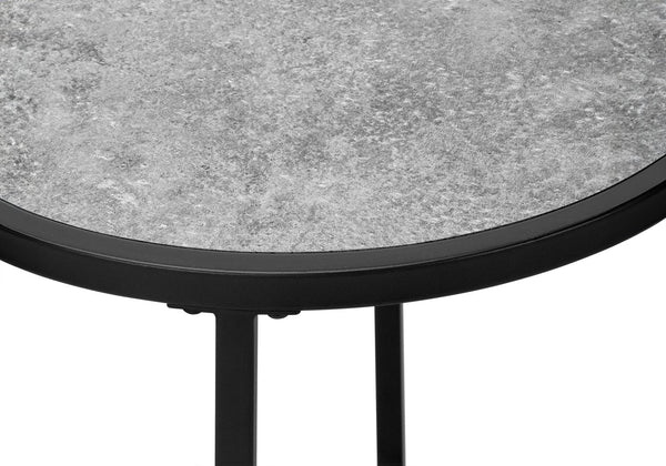 English Elm Accent Table - Modern Round Side Table With Grey Laminate Top & Black Metal Legs For Versatile Use B2710P218984