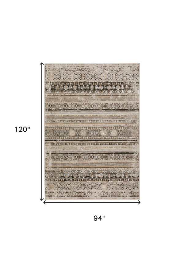 Homeroots 8' X 10' Brown Oriental Area Rug With Fringe  Polyester 493094