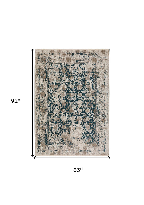 Homeroots 5' X 8' Blue Oriental Area Rug With Fringe  Polyester 493097