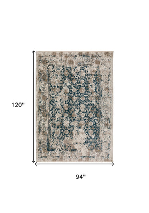 Homeroots 8' X 10' Blue Oriental Area Rug With Fringe  Polyester 493098