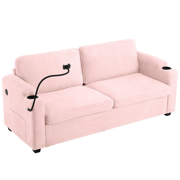 English Elm 72.8" Corduroy Convertible Loveseat with Full Bed Usb Charging and Storage Pockets N719P208880P