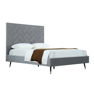 English Elm Crosby Upholstered Velvet Queen Bed - Modern Gray Design With Chevron Headboard & Easy Assembly B365S00039
