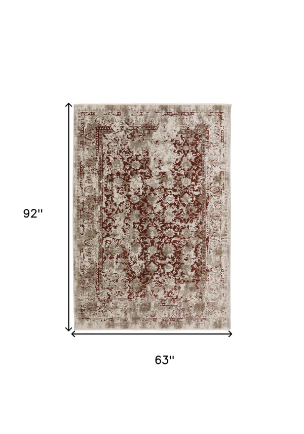 Homeroots 5' X 8' Red Oriental Area Rug With Fringe  Polyester 493105