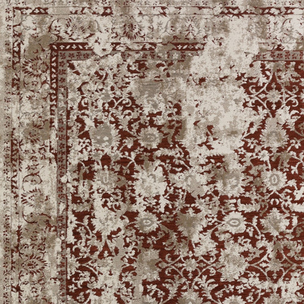 Homeroots 8' X 10' Red Oriental Area Rug With Fringe  Polyester 493106