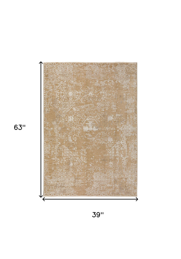 Homeroots 3' X 5' Beige Oriental Area Rug With Fringe  Polyester 493112