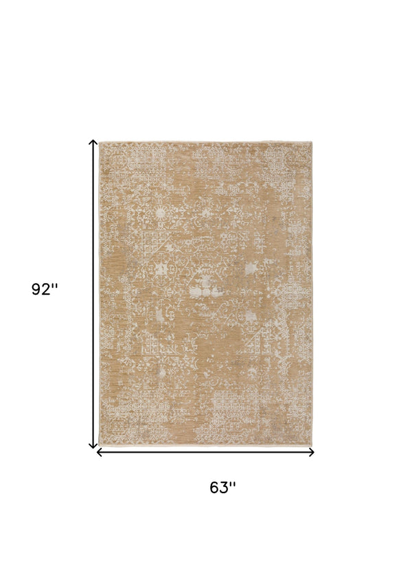 Homeroots 5' X 8' Beige Oriental Area Rug With Fringe  Polyester 493113
