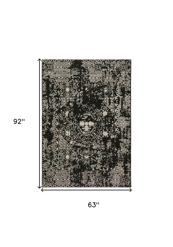 Homeroots 5' X 8' Black Oriental Area Rug With Fringe  Polyester 493117