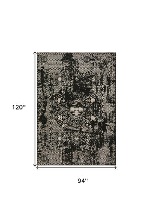 Homeroots 8' X 10' Black Oriental Area Rug With Fringe  Polyester 493118