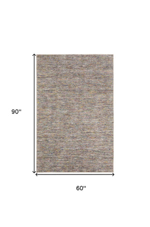 Homeroots 5' X 8' Grey Blue And Yellow Wool Hand Loomed Handmade Area Rug  Wool 493180