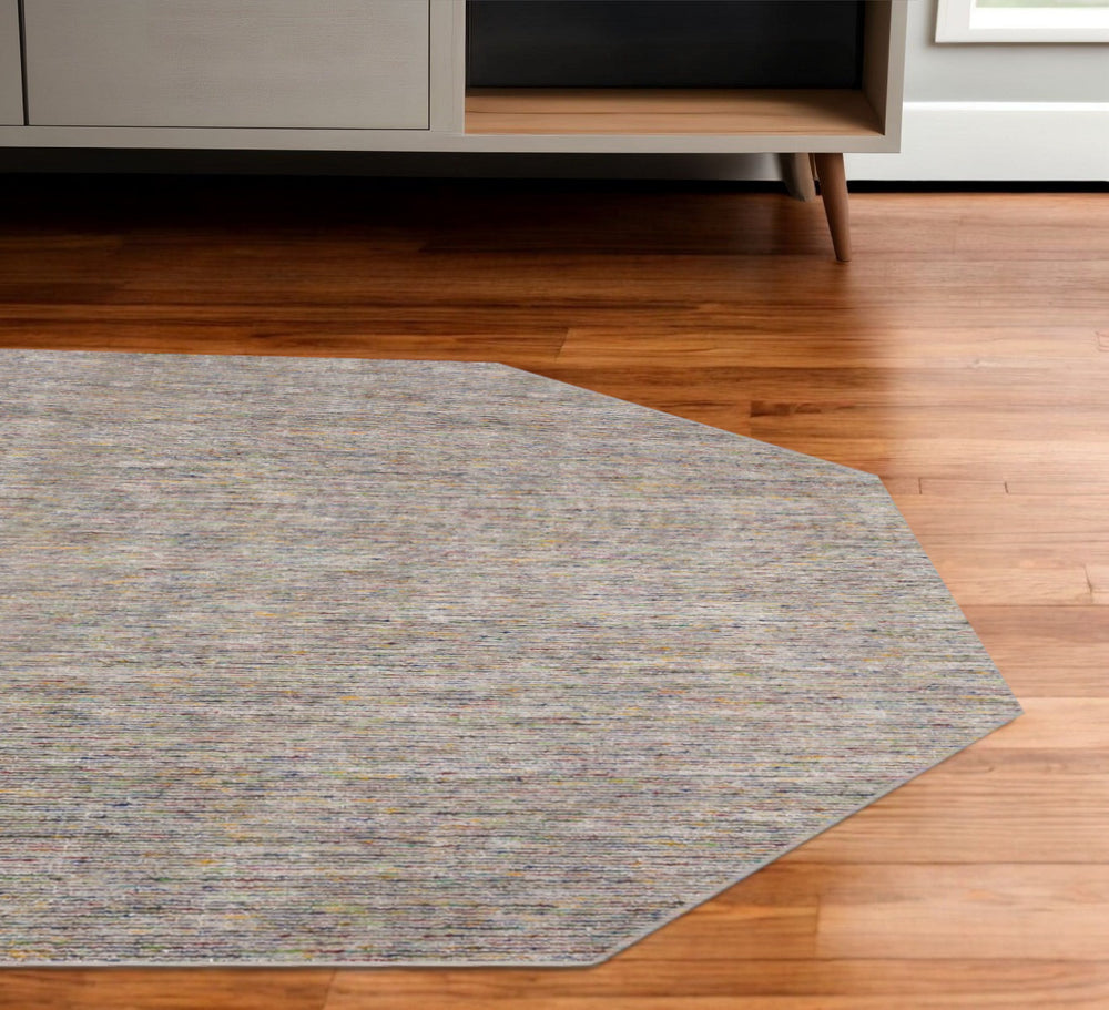 Homeroots 6' Gray And Yellow Octagon Wool Hand Loomed Area Rug  Wool 493181