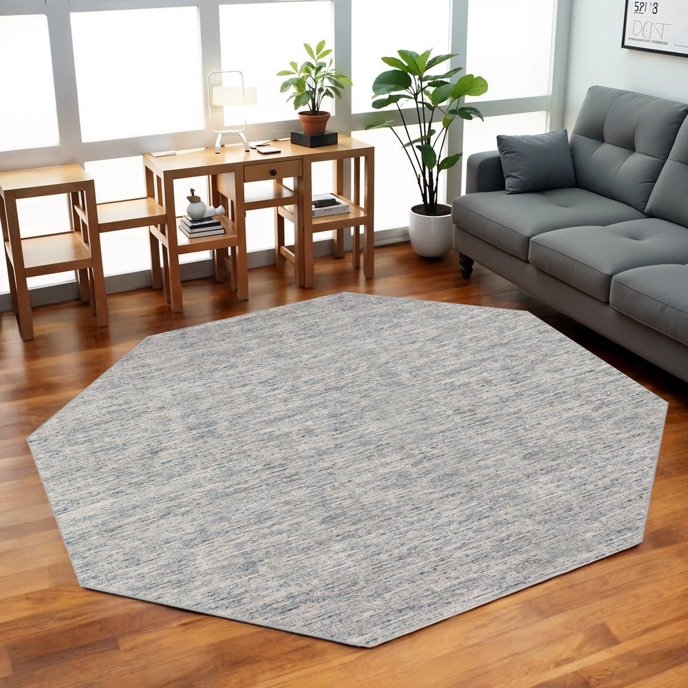 Homeroots 10' Blue And Ivory Octagon Wool Hand Loomed Area Rug  Wool 493190