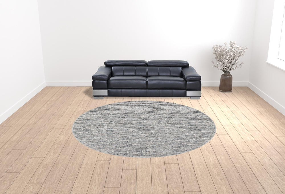 Homeroots 10' Blue Round Wool Hand Loomed Handmade Area Rug  Wool 493192