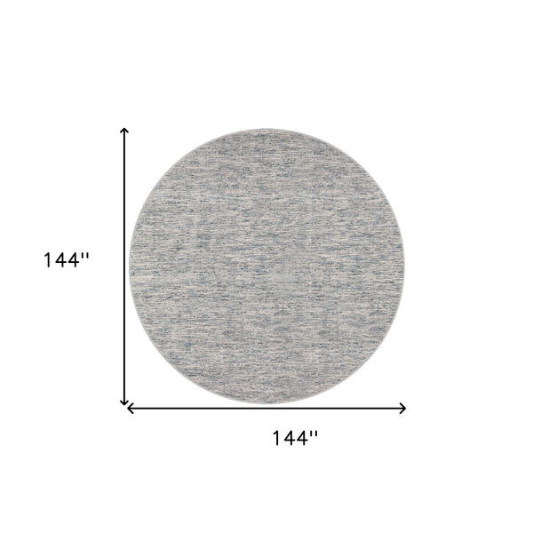 Homeroots 12' Round Blue Round Wool Hand Loomed Handmade Area Rug  Wool 493197