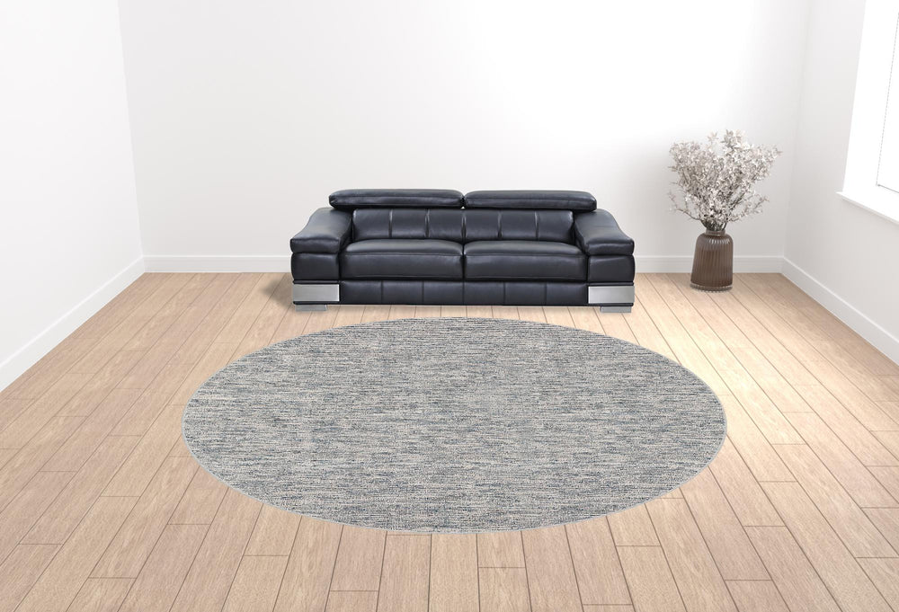 Homeroots 12' Round Blue Round Wool Hand Loomed Handmade Area Rug  Wool 493197