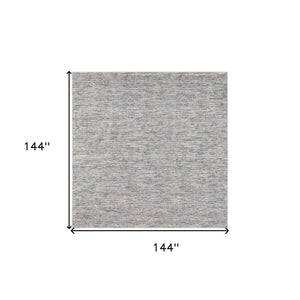 Homeroots 12' Square Blue Square Wool Hand Loomed Handmade Area Rug  Wool 493198