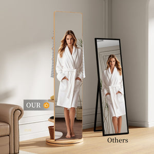 English Elm 360° Rotating Full Length Mirror Solid Wood Coat Hook Rack Freestanding Bedroom Entryway W2987P438049