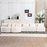 English Elm 143.7" Upholstered Sofa Free-Combined Sofa Couch With Two Chaise Lounge and Five Back Pillows For Living Room, Beige