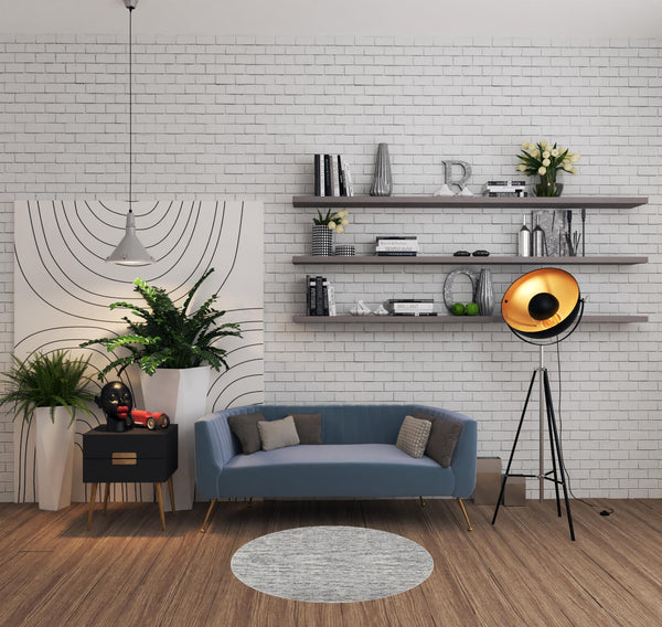 Homeroots 4' Blue Round Wool Hand Loomed Handmade Area Rug  Wool 493207