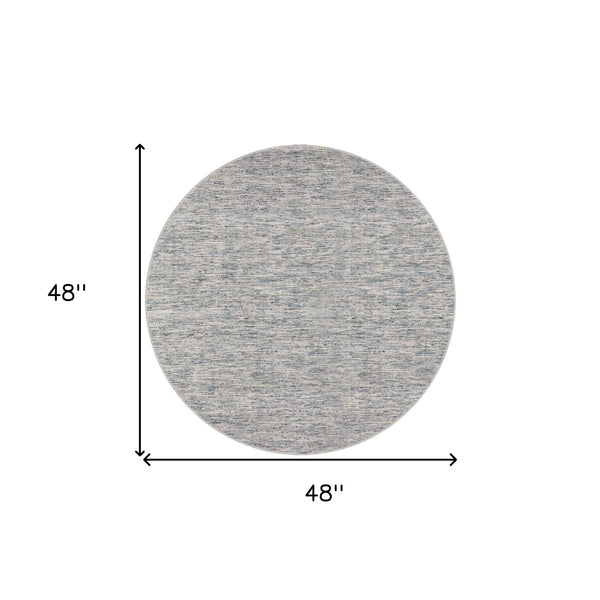 Homeroots 4' Blue Round Wool Hand Loomed Handmade Area Rug  Wool 493207