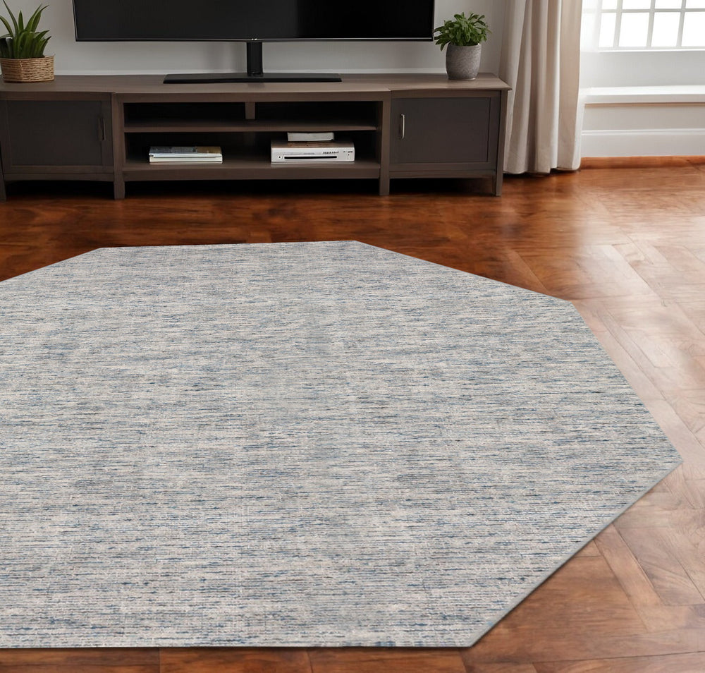 Homeroots 6' Blue And Ivory Octagon Wool Hand Loomed Area Rug  Wool 493210