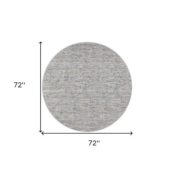 Homeroots 6' Blue Round Wool Hand Loomed Handmade Area Rug  Wool 493212