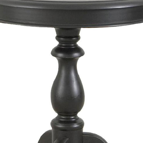 HomeRoots 25" Black Round End Table - Vintage Farmhouse Charm with Distressed Finish for Modern Spaces 493222