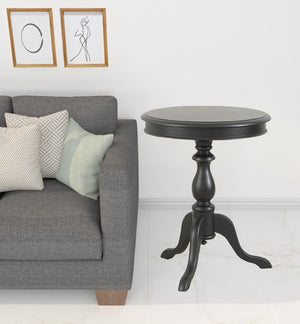HomeRoots 25" Black Round End Table - Vintage Farmhouse Charm with Distressed Finish for Modern Spaces 493222