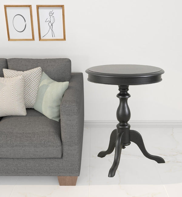 HomeRoots 25" Black Round End Table - Vintage Farmhouse Charm with Distressed Finish for Modern Spaces 493222