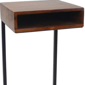 HomeRoots 24" Elegant Gold and Natural Solid Wood Square End Table - Chic Modern Design for Any Space 493227