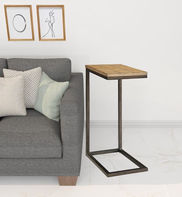 Homeroots 25" Black And Oak Solid Wood Rectangular End Table   493228