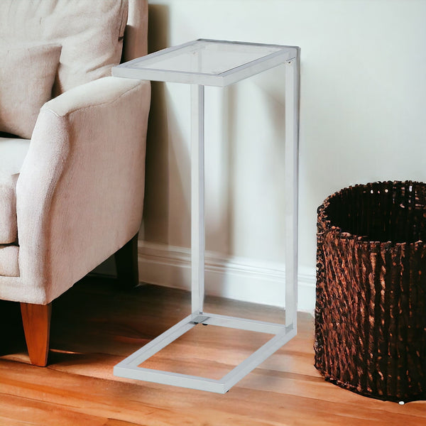 Homeroots 26" White And Clear Glass End Table   493230