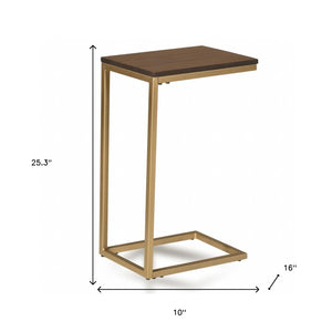 Homeroots 25" Gold And Elm Solid Wood Rectangular End Table   493231