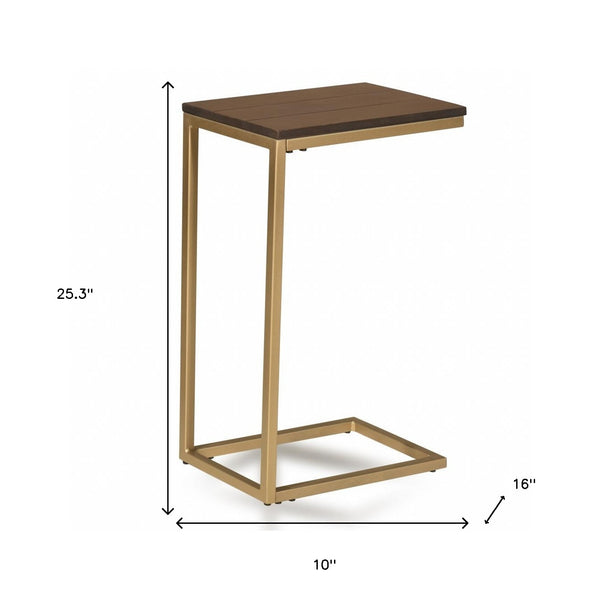 Homeroots 25" Gold And Elm Solid Wood Rectangular End Table   493231