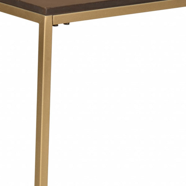 Homeroots 25" Gold And Elm Solid Wood Rectangular End Table   493231