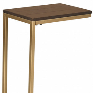 Homeroots 25" Gold And Elm Solid Wood Rectangular End Table   493231