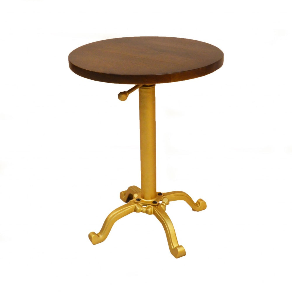HomeRoots 22" Gold and Elm Round End Table - Elegant Solid Wood Nightstand with Versatile Functionality & Style 493233