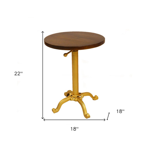 HomeRoots 22" Gold and Elm Round End Table - Elegant Solid Wood Nightstand with Versatile Functionality & Style 493233