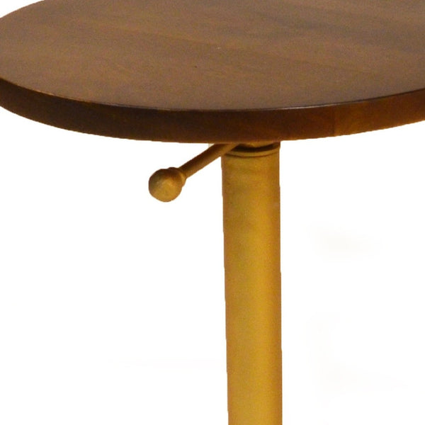 HomeRoots 22" Gold and Elm Round End Table - Elegant Solid Wood Nightstand with Versatile Functionality & Style 493233