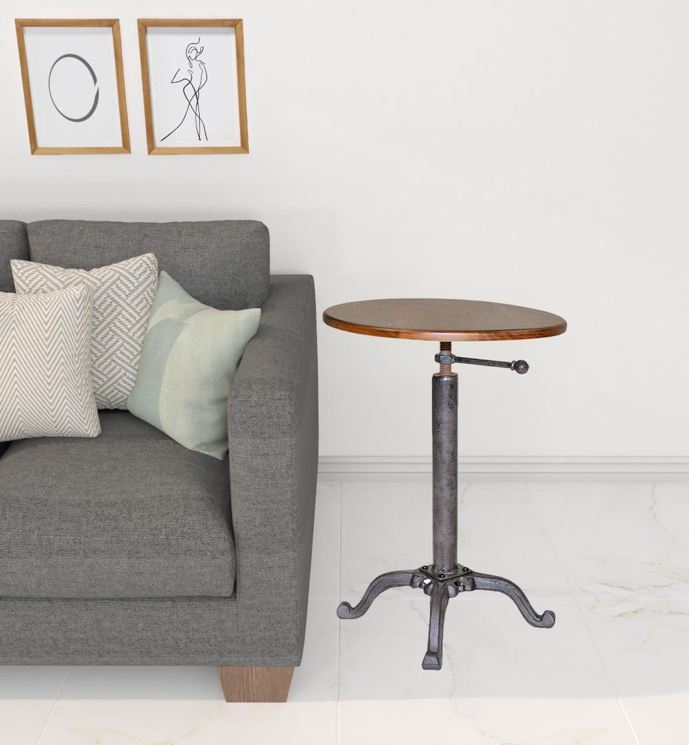 HomeRoots 22" Solid Wood Round End Table – Industrial Chestnut Design, Compact Style for Small Spaces 493234