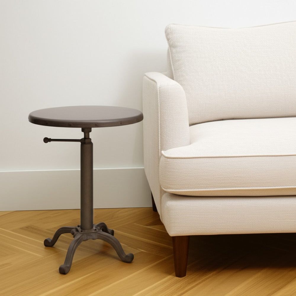 HomeRoots 22" Industrial Round End Table - Sturdy Gunmetal Iron with Riveted Details, Perfect for Small Spaces 493235