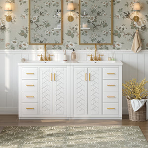 English Elm 60'' Modern Bathroom Vanity Set With Ceramic Sink, Solid Wood Frame, Soft-Close Drawers & Doors N710SS00001K