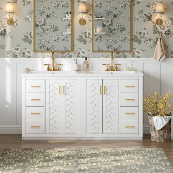 English Elm 60'' Modern Bathroom Vanity Set With Ceramic Sink, Solid Wood Frame, Soft-Close Drawers & Doors N710SS00001K