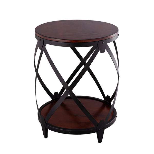 Homeroots 26" Black And Chestnut Solid Wood Round End Table   493236