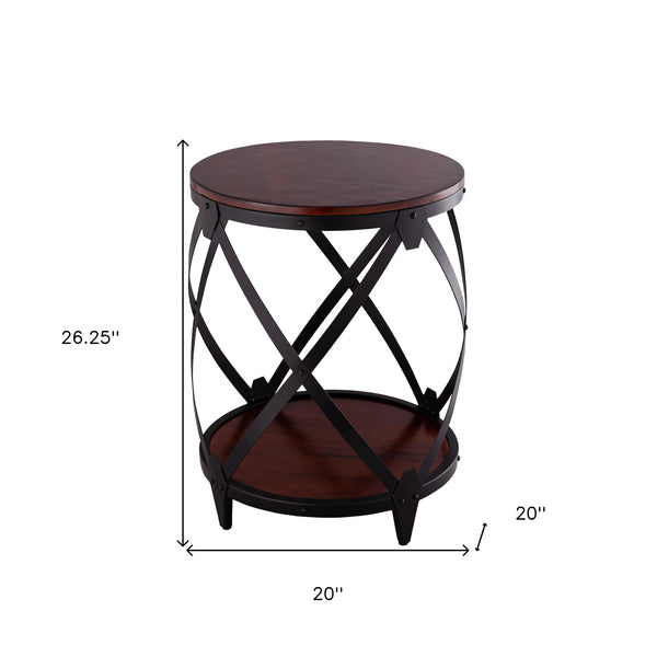 Homeroots 26" Black And Chestnut Solid Wood Round End Table   493236