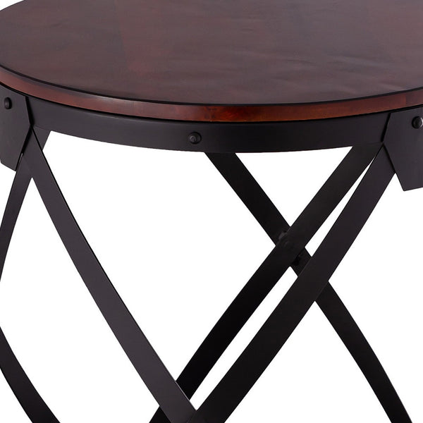 Homeroots 26" Black And Chestnut Solid Wood Round End Table   493236
